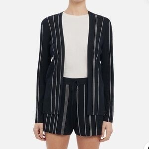 Theory  Women Medium Hankson Prosecco Navy Blue White Striped cardigan size S